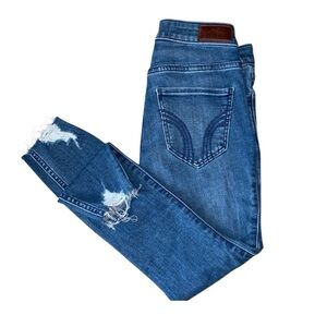 Hollister Blue Ankle Cropped Jeans with Distressing and Slim Fit